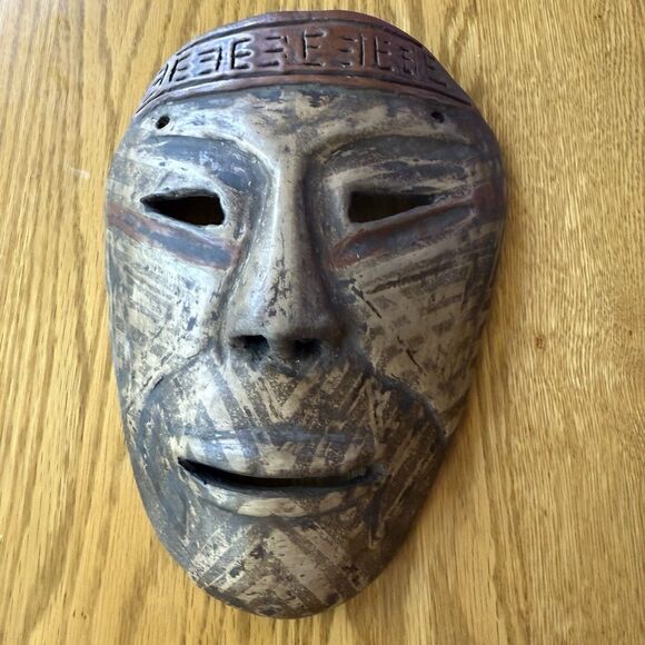 Handmade Ceramic Tribal Mask Wall Art Sculpture Vintage Boho Decor Bohemian - Picture 6 of 9